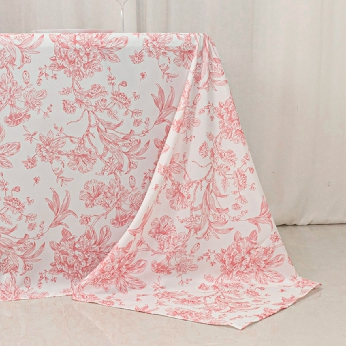 Polyester 90x132 Inch Rectangle Tablecloth French Toile White Pink
