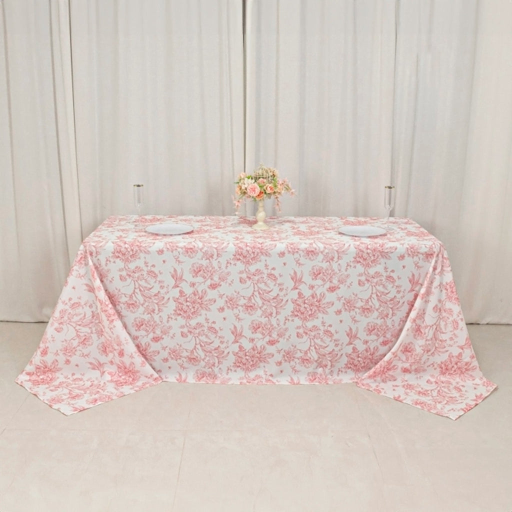 Polyester 90x132 Inch Rectangle Tablecloth French Toile White Pink
