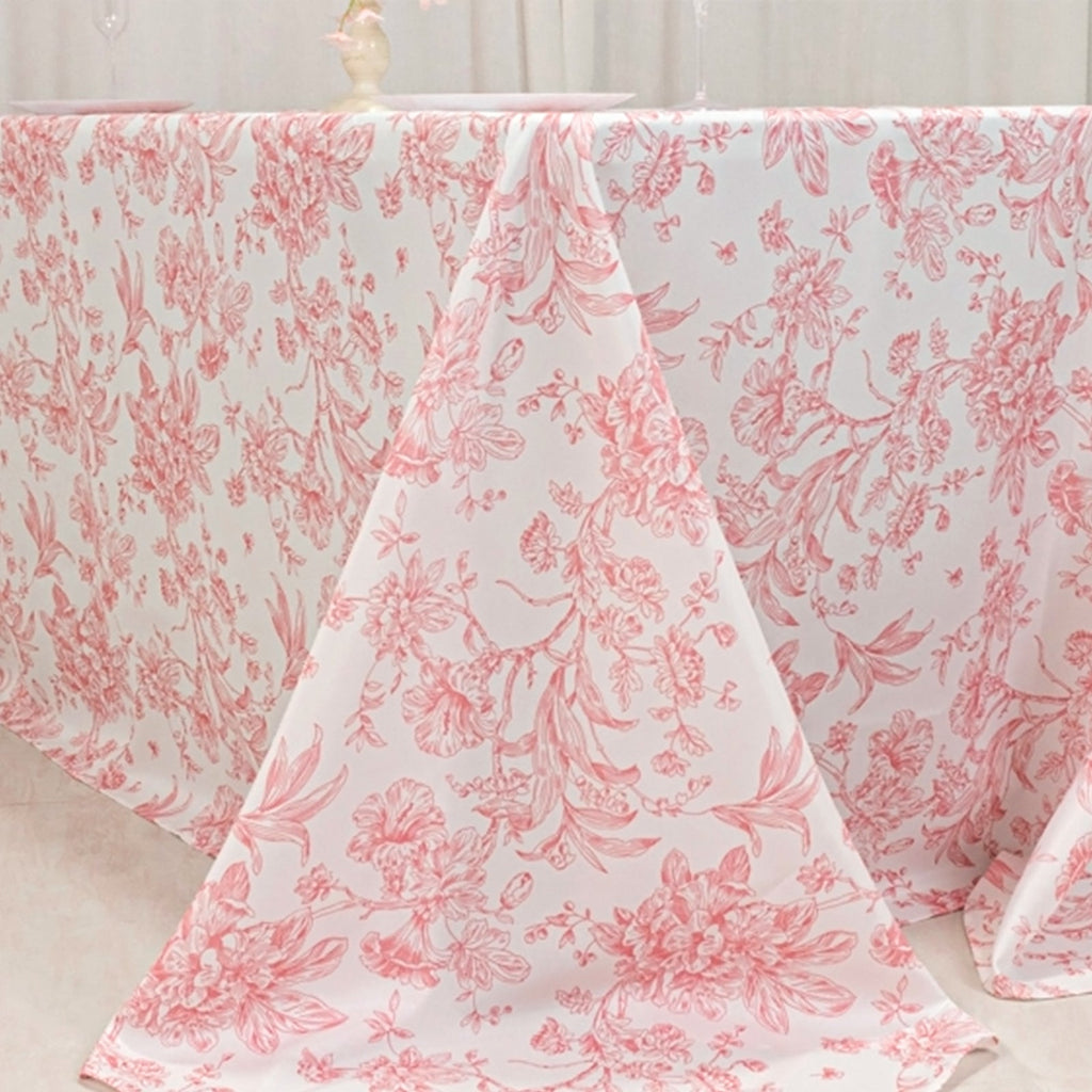 Polyester 90x132 Inch Rectangle Tablecloth French Toile White Pink