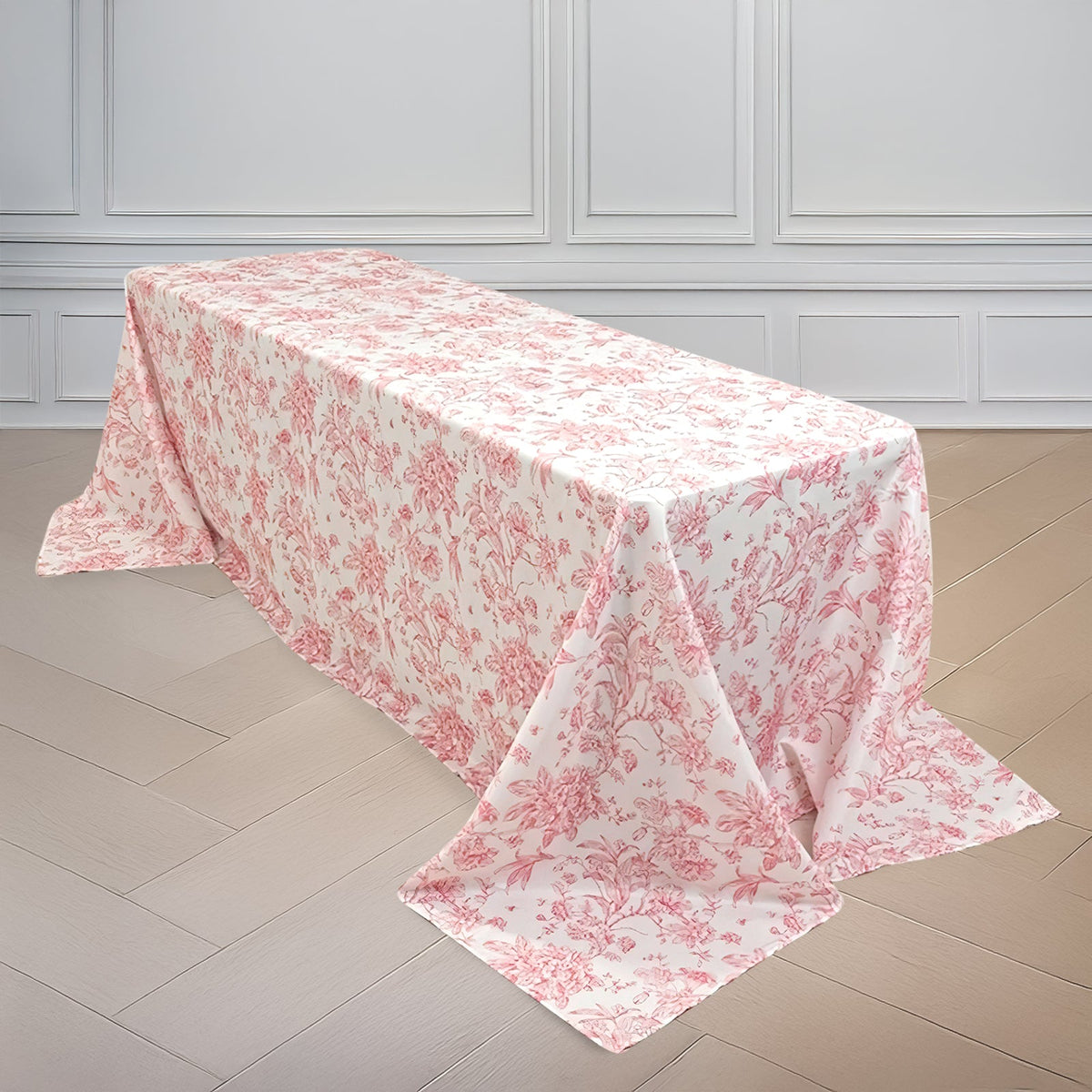 Polyester 90x132 Inch Rectangle Tablecloth French Toile White Pink