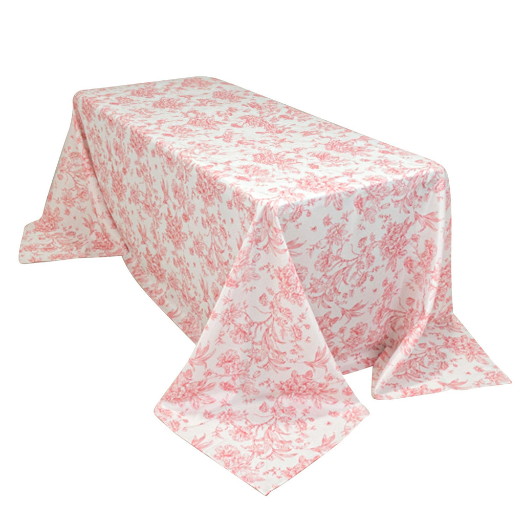 Polyester 90x132 Inch Rectangle Tablecloth French Toile White Pink