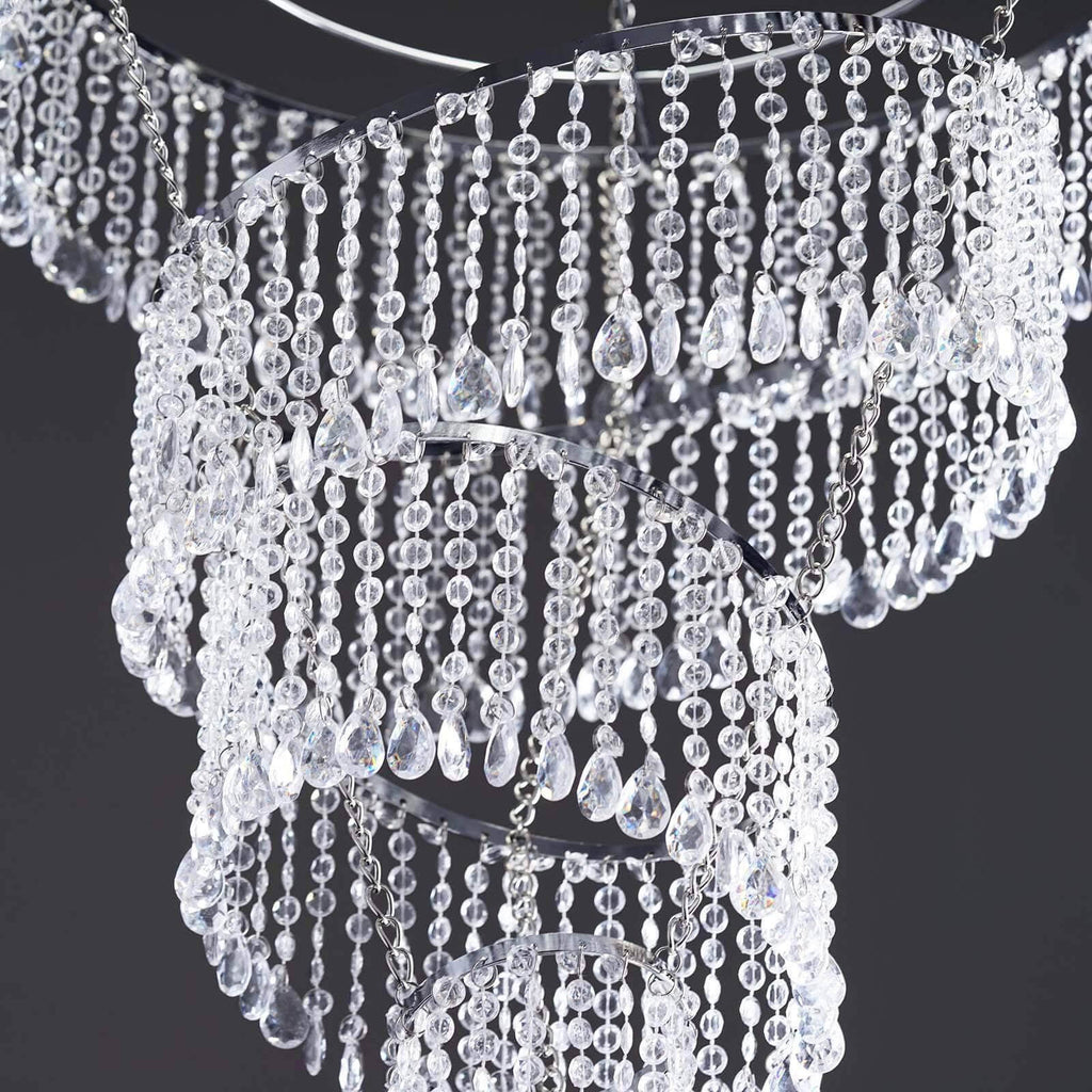 24" 4-Tier Acrylic Diamond Crystal Hanging Pendant Chandelier Silver