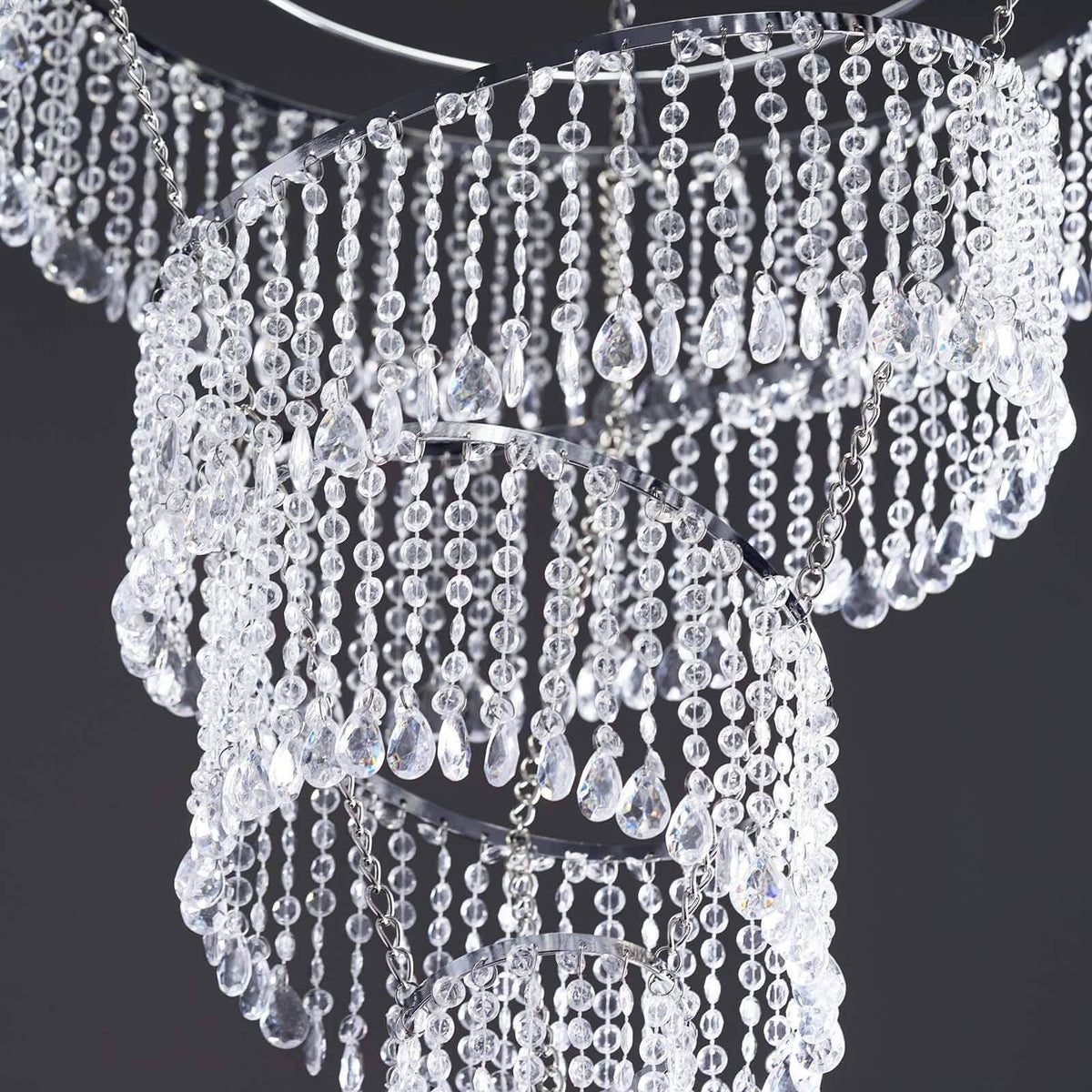 24" 4-Tier Acrylic Diamond Crystal Hanging Pendant Chandelier Silver