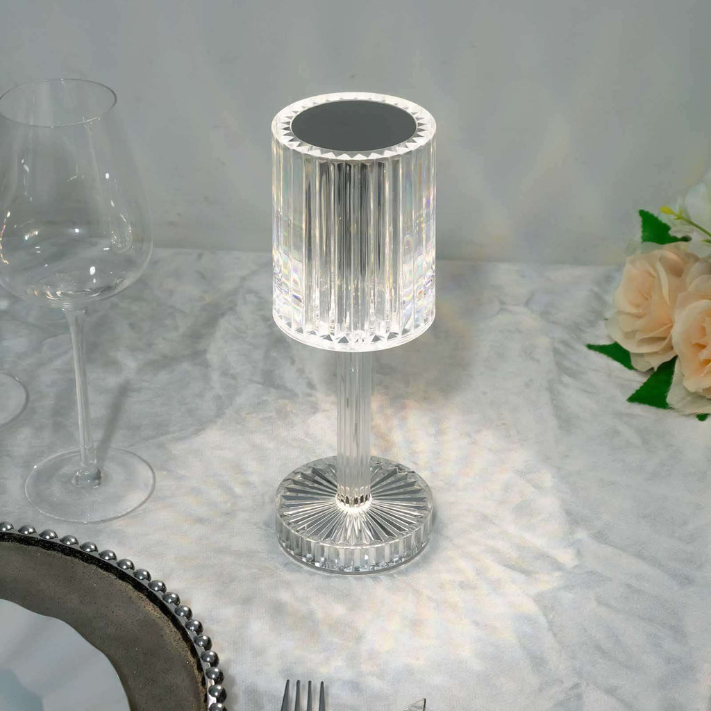 10 Inch Cylinder Acrylic Rechargeable Cordless LED Table Lamp Clear