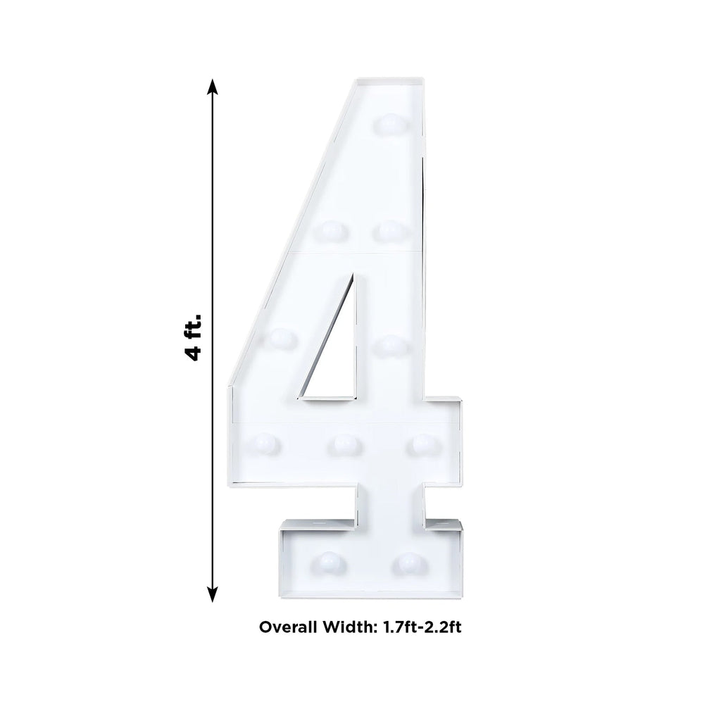 4ft Pre-Cut Foam Board Giant LED Marquee Light Number 4 White