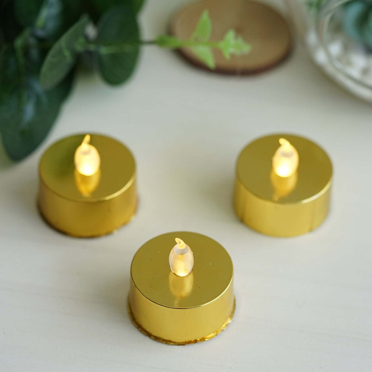 12-Pack 1.5 Inch Metallic Plastic LED Tealight Candles Gold
