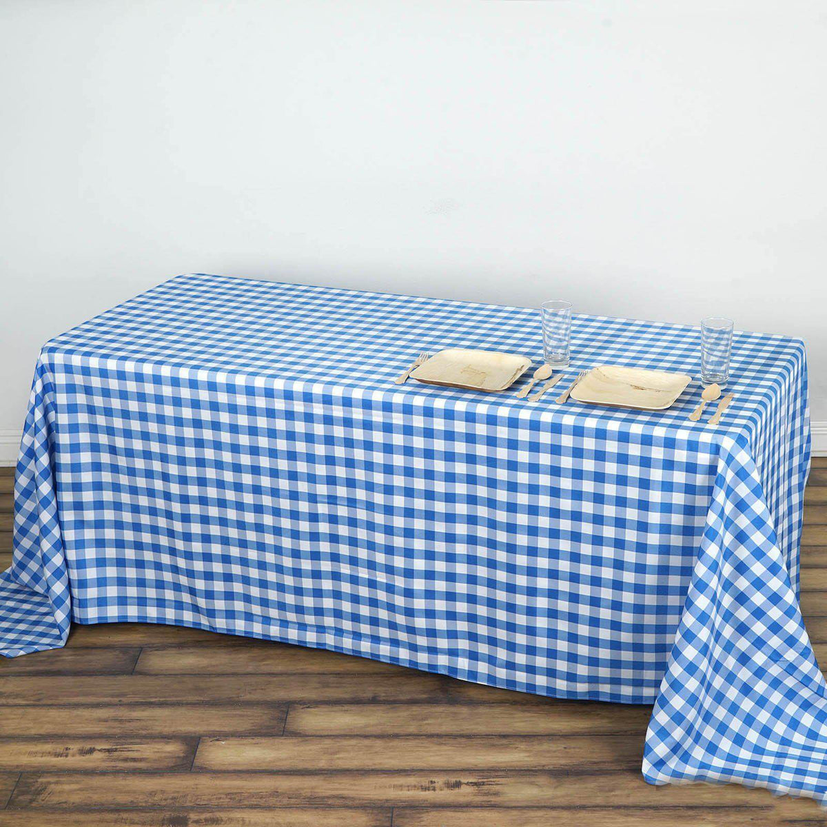 90x132in Rectangular Oblong Polyester Tablecloth White Blue