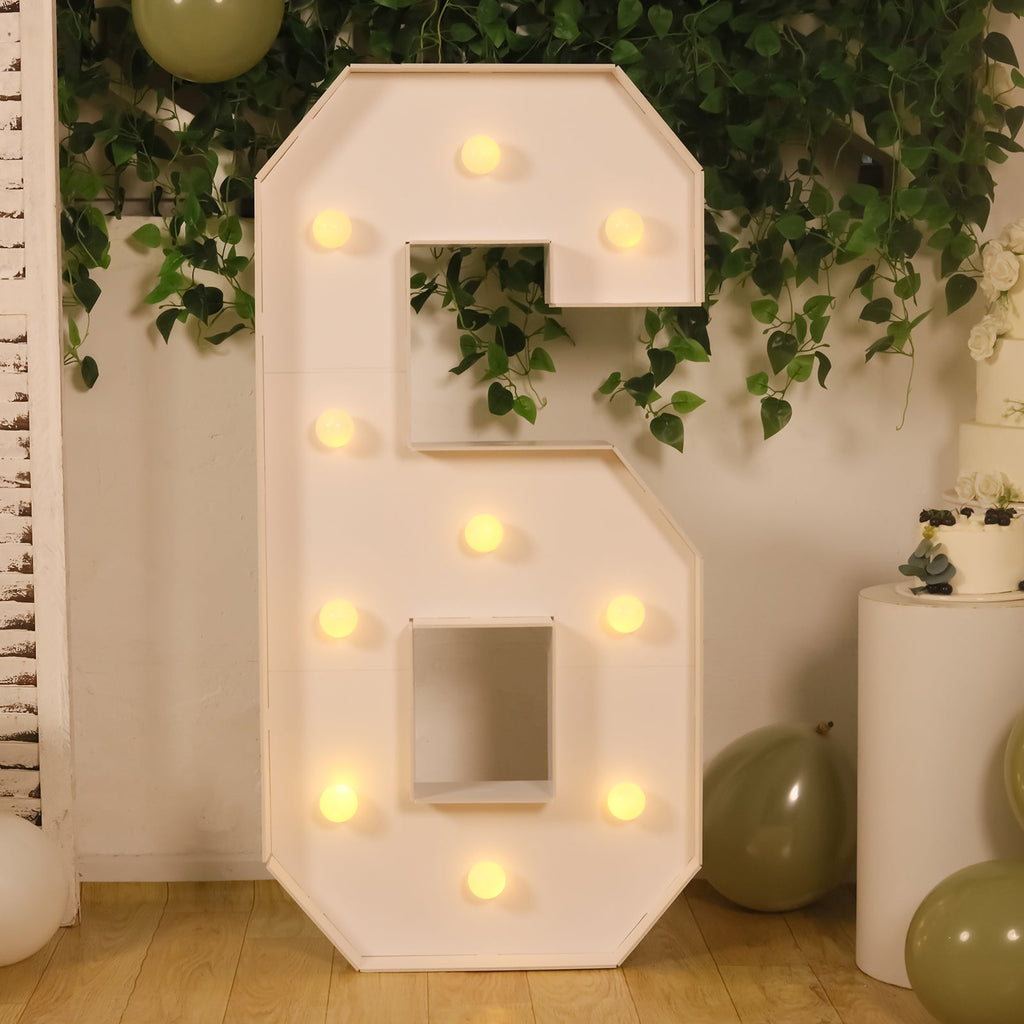 4ft Giant LED Marquee Light Up Number 6 Foam Board White