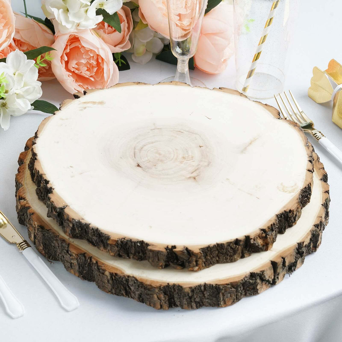 15in Round Bark Edge Poplar Wood Slice Charger Plate