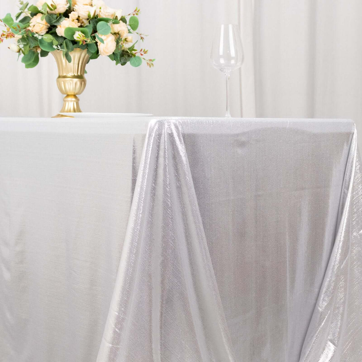90x132in Rectangular Sequin Dots Polyester Tablecloth Silver