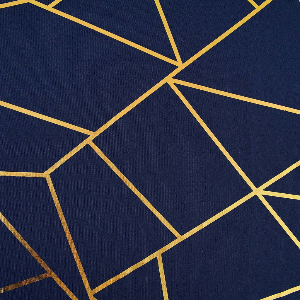 90x132in Rectangular Oblong Polyester Tablecloth Navy Blue and Gold