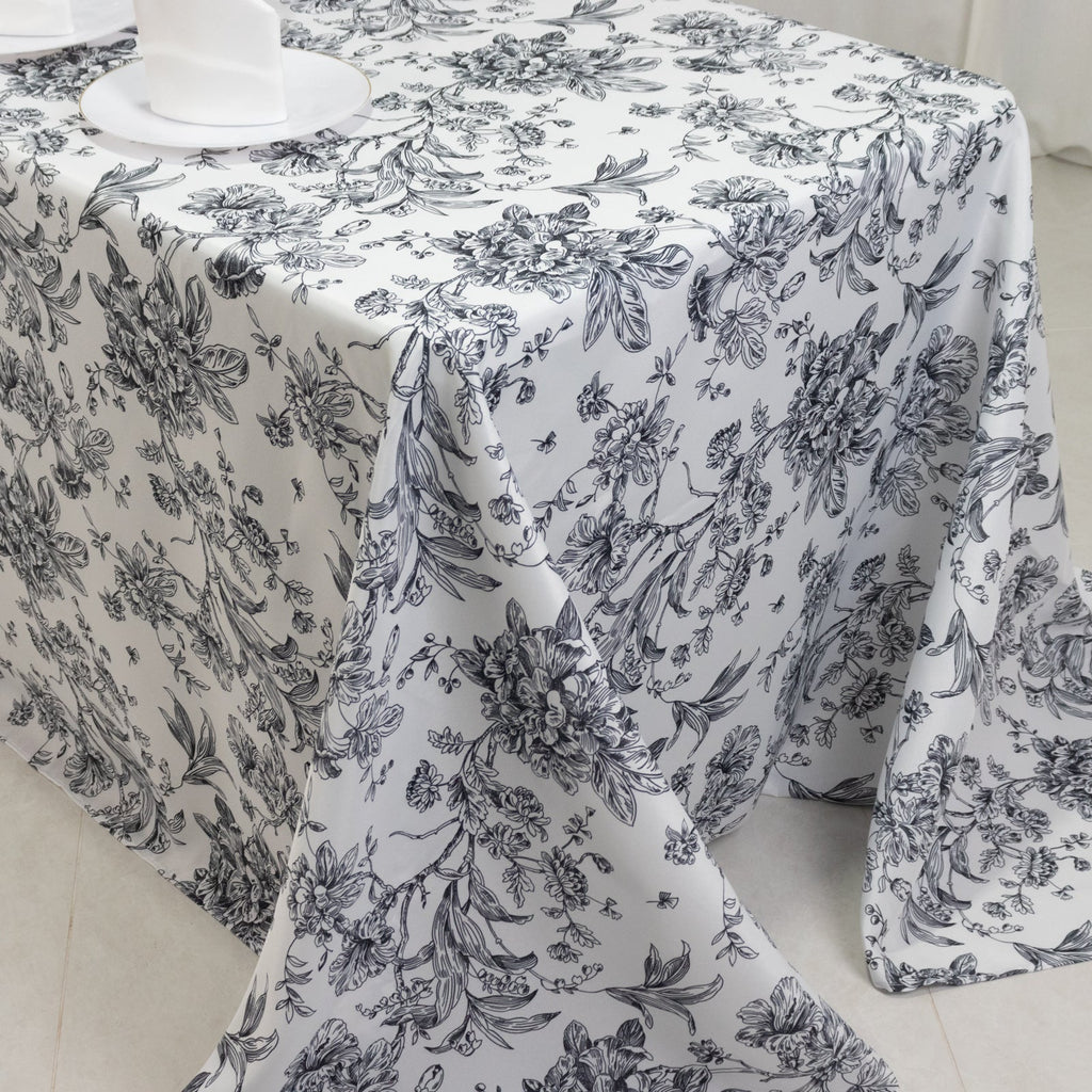 90x132in Rectangular Oblong Polyester Tablecloth French Toile White Black