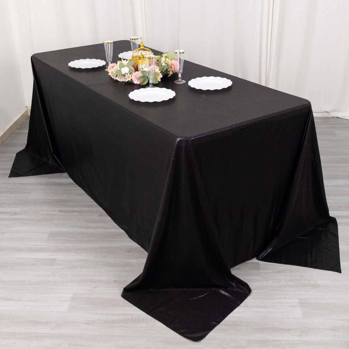 90x132 Inch Rectangular Oblong Sequin Dots Polyester Tablecloth Black