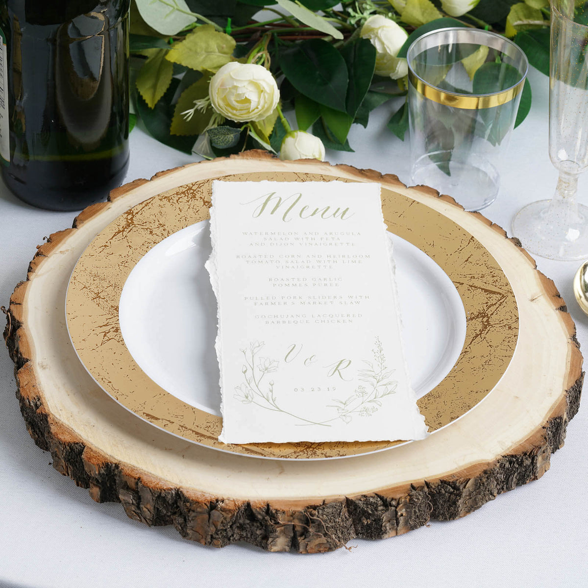 15in Round Bark Edge Poplar Wood Slice Charger Plate
