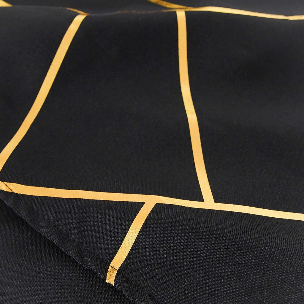 90x132in Rectangular Oblong Polyester Tablecloth Black and Gold