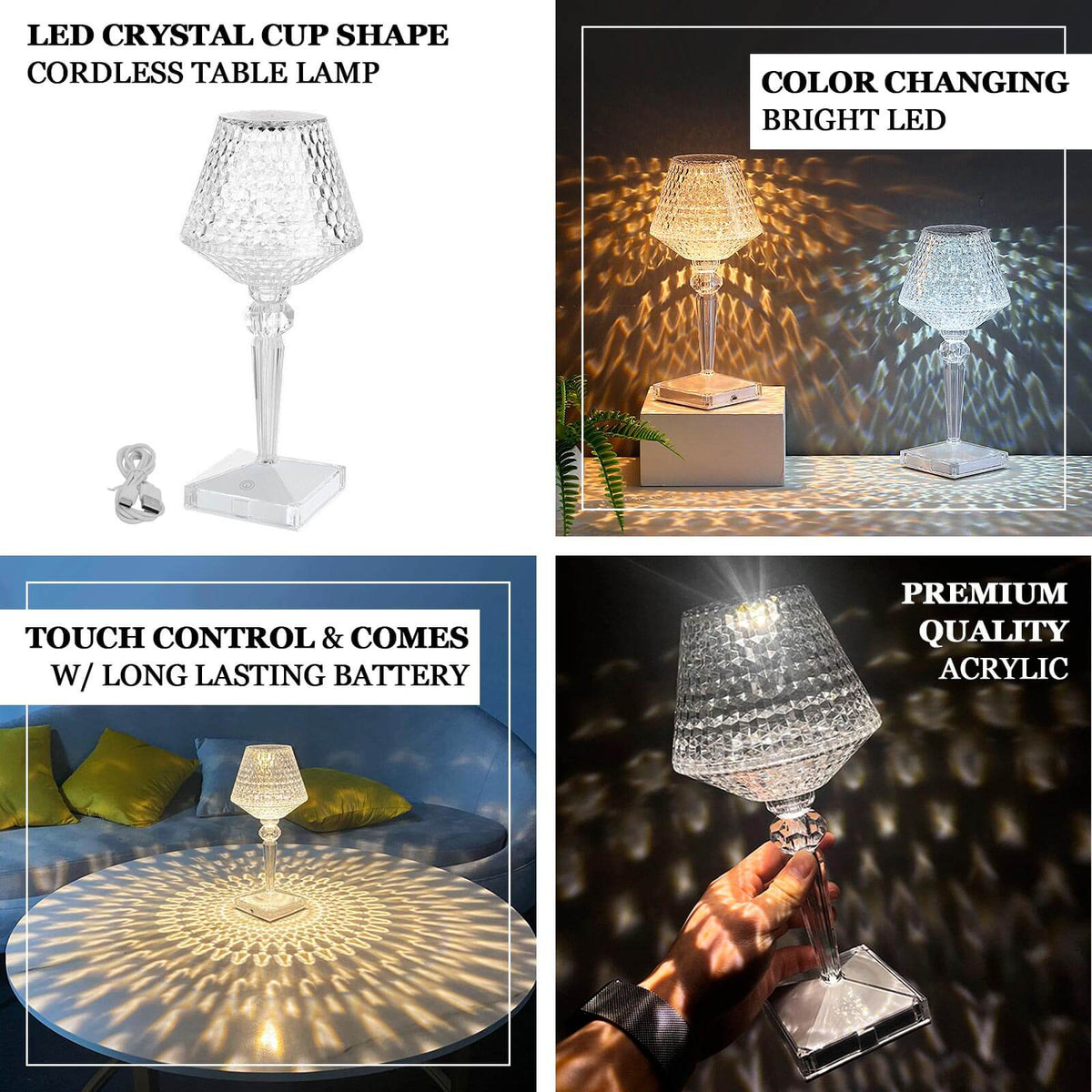 10.5" Acrylic LED Table Lamp Wine Cup Clear