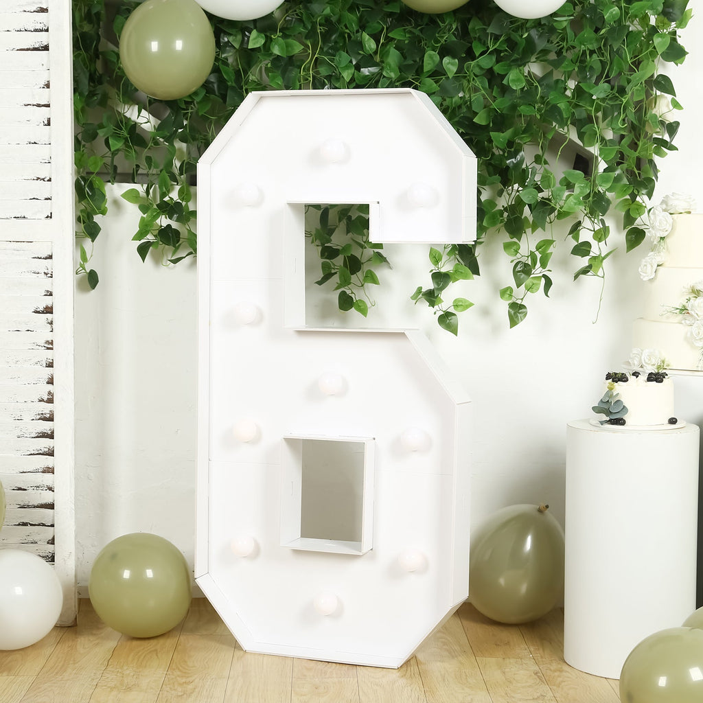 4ft Giant LED Marquee Light Up Number 6 Foam Board White