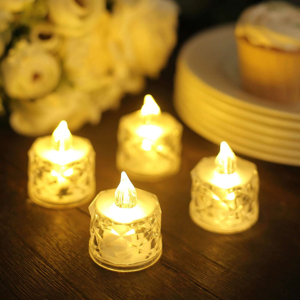 12-Pack 2in Diamond Style Flameless LED Tealight Candles Warm White