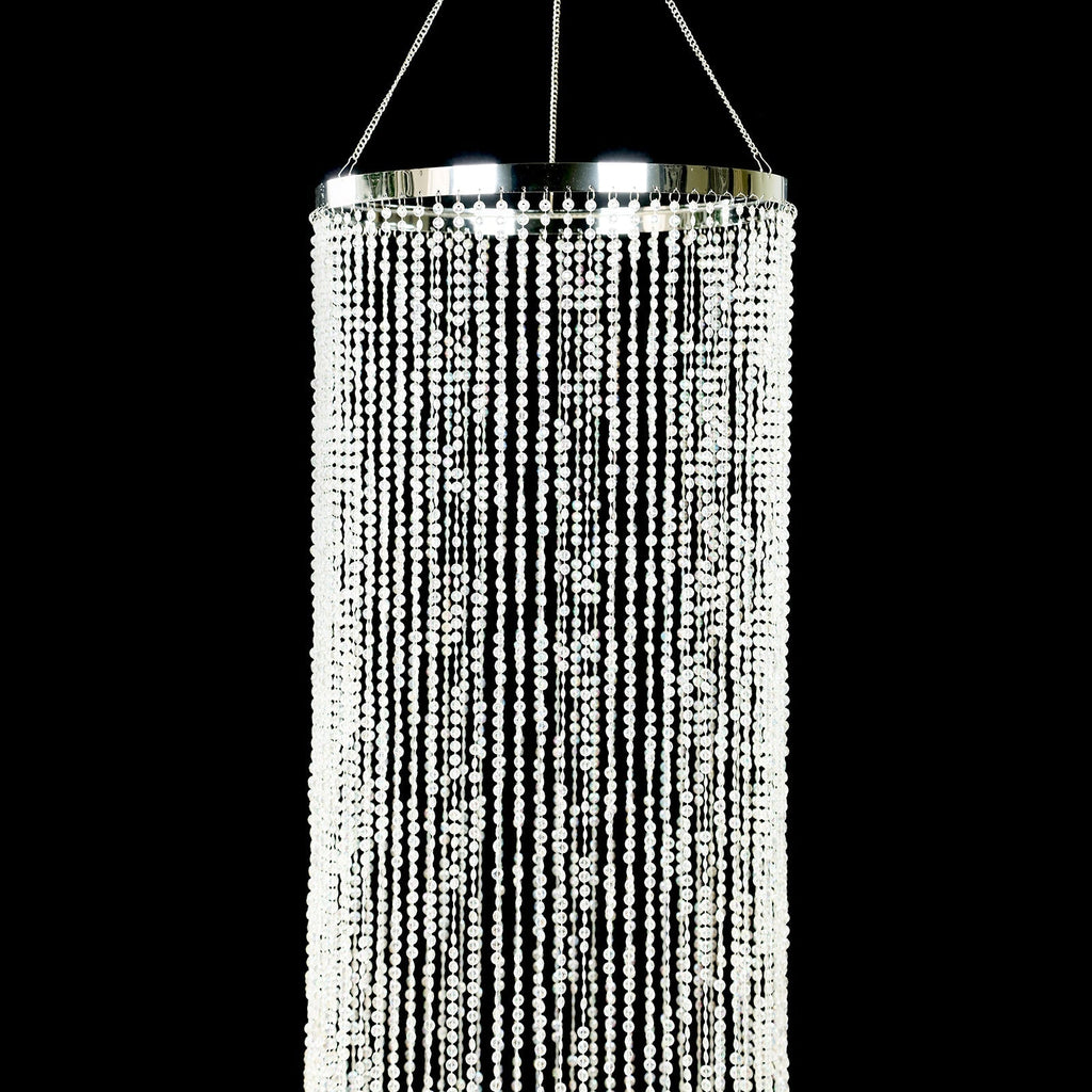 9ft Beaded Crystal Column Chandelier Silver