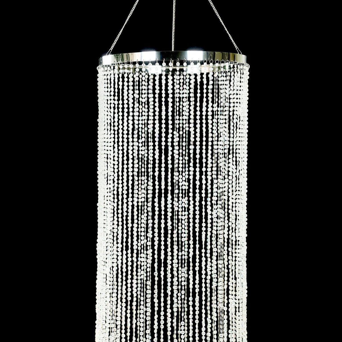 9ft Beaded Crystal Column Chandelier Silver
