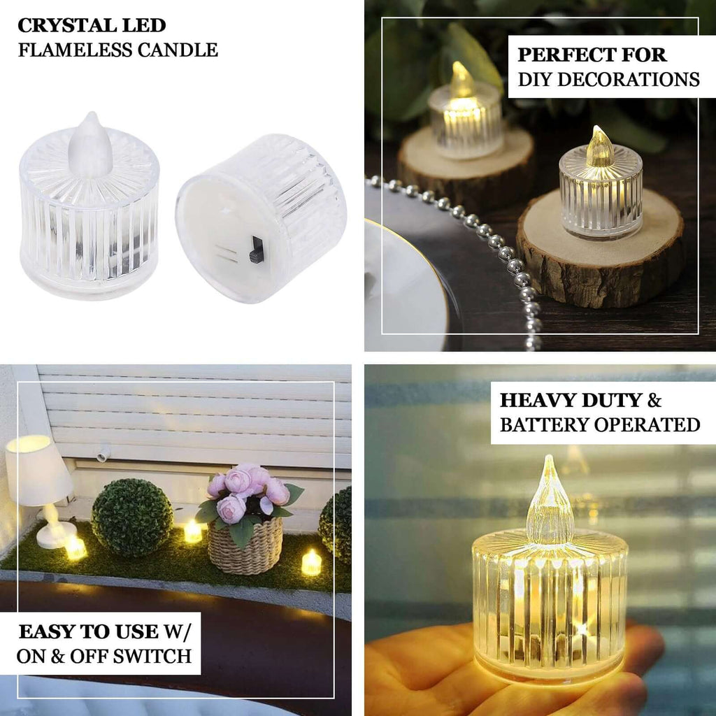 12 Pack Warm White LED Tealight Candles 2in Column Style Clear