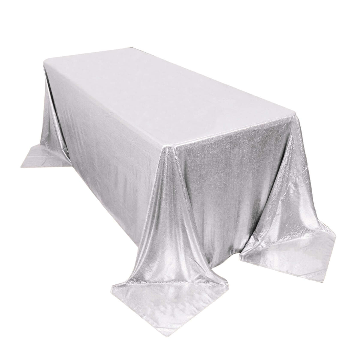 90x132in Rectangular Sequin Dots Polyester Tablecloth Silver
