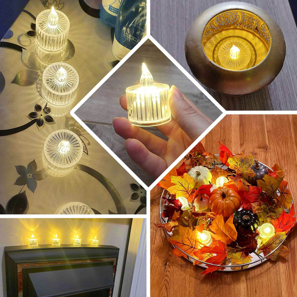 12 Pack Warm White LED Tealight Candles 2in Column Style Clear