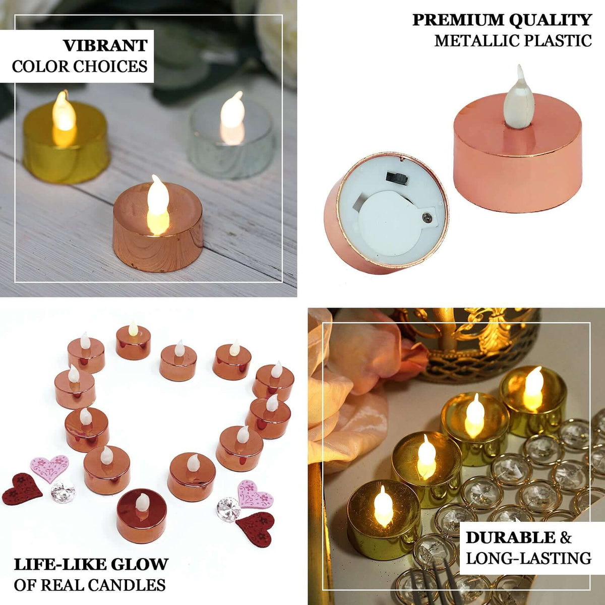 12-Pack 1.5 Inch Metallic Plastic LED Tealight Candles Gold