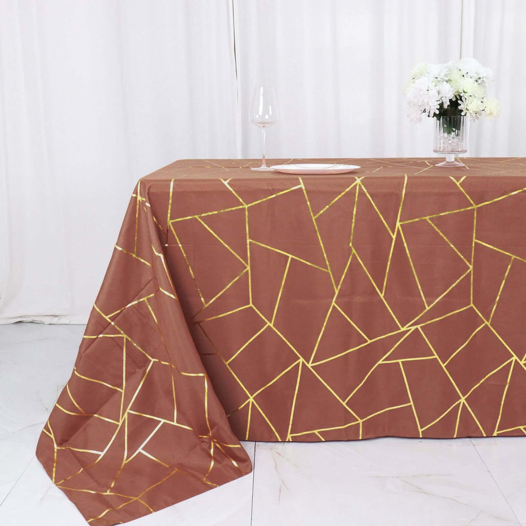 90x132in Rectangular Oblong Polyester Tablecloth Terracotta Gold