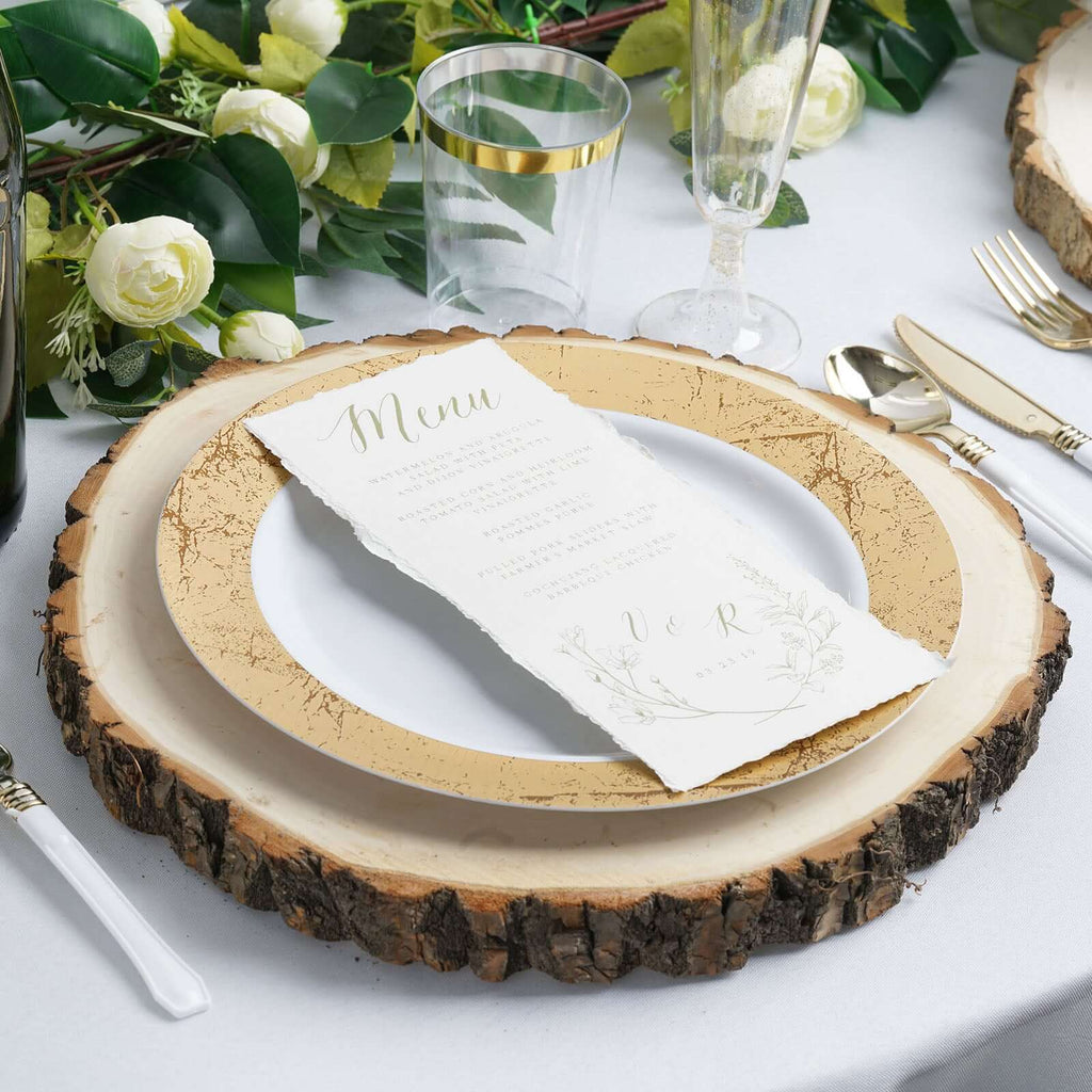 15in Round Bark Edge Poplar Wood Slice Charger Plate