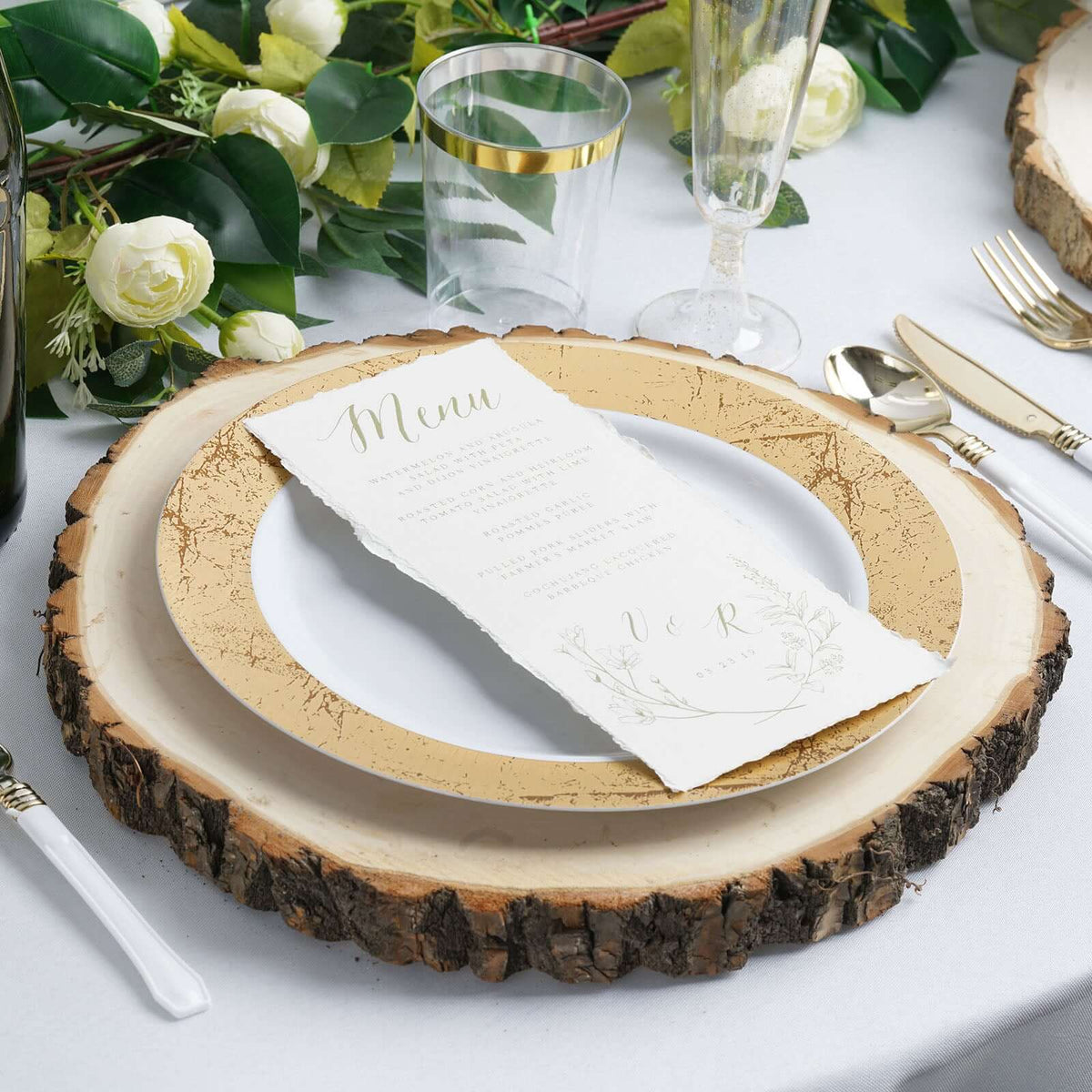 15in Round Bark Edge Poplar Wood Slice Charger Plate