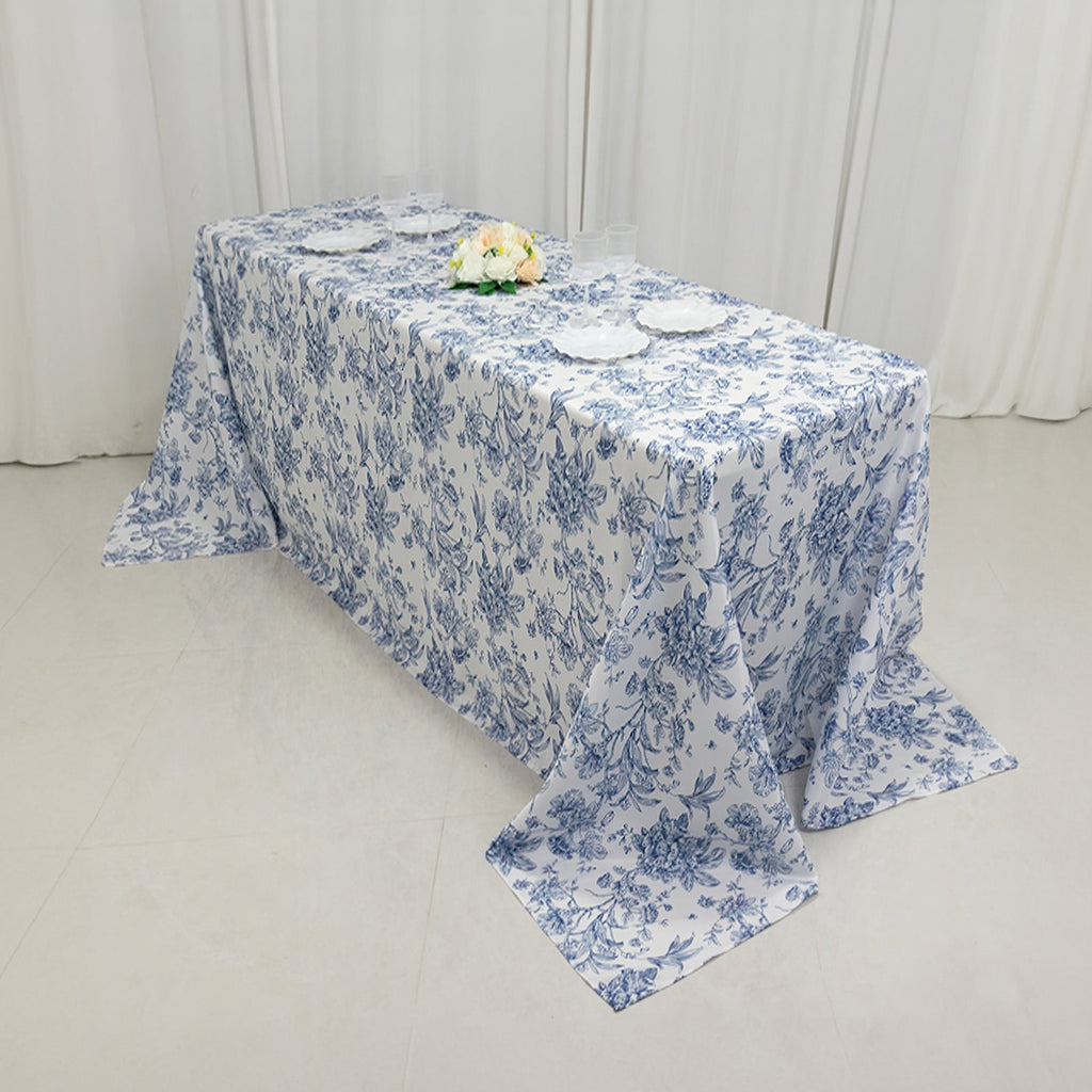 Polyester 90x132 Inch Rectangle Tablecloth Blue French Toile