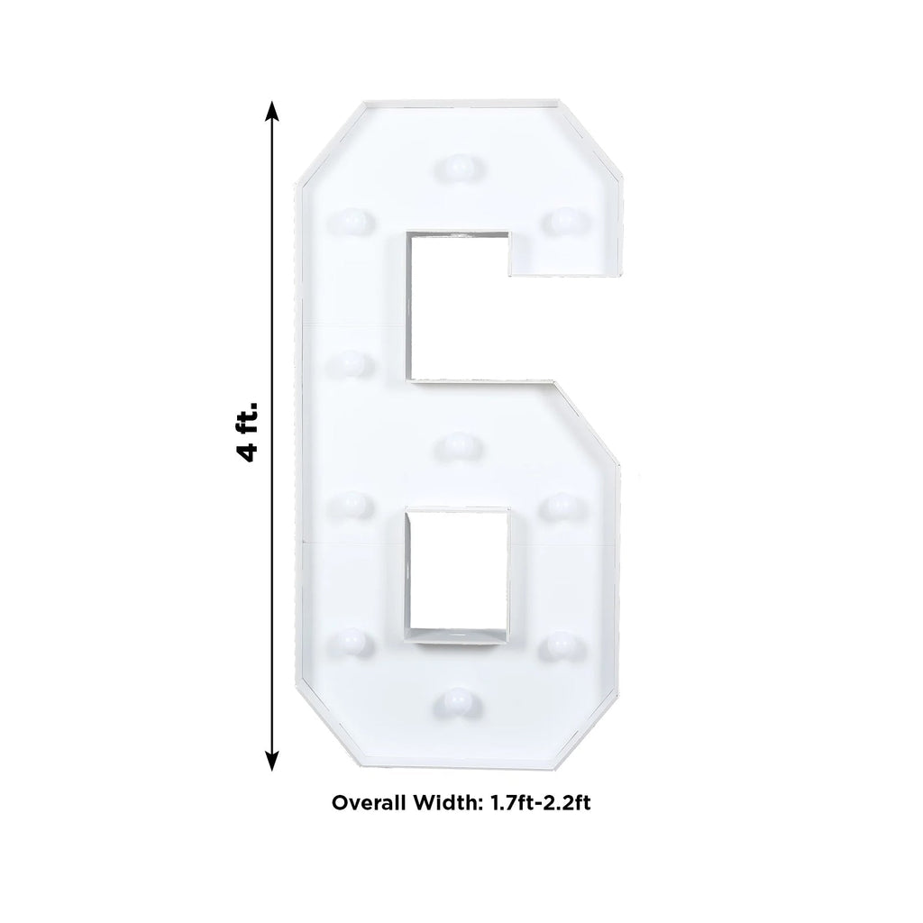 4ft Giant LED Marquee Light Up Number 6 Foam Board White