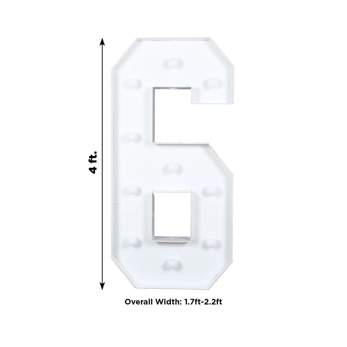 4ft Giant LED Marquee Light Up Number 6 Foam Board White
