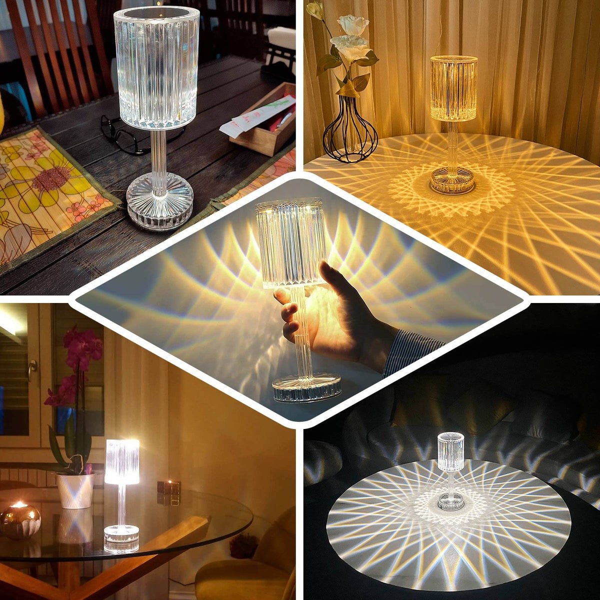 10 Inch Cylinder Acrylic Rechargeable Cordless LED Table Lamp Clear