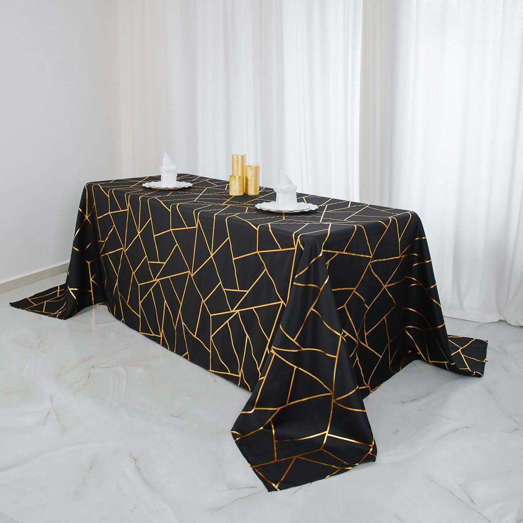 90x132in Rectangular Oblong Polyester Tablecloth Black and Gold