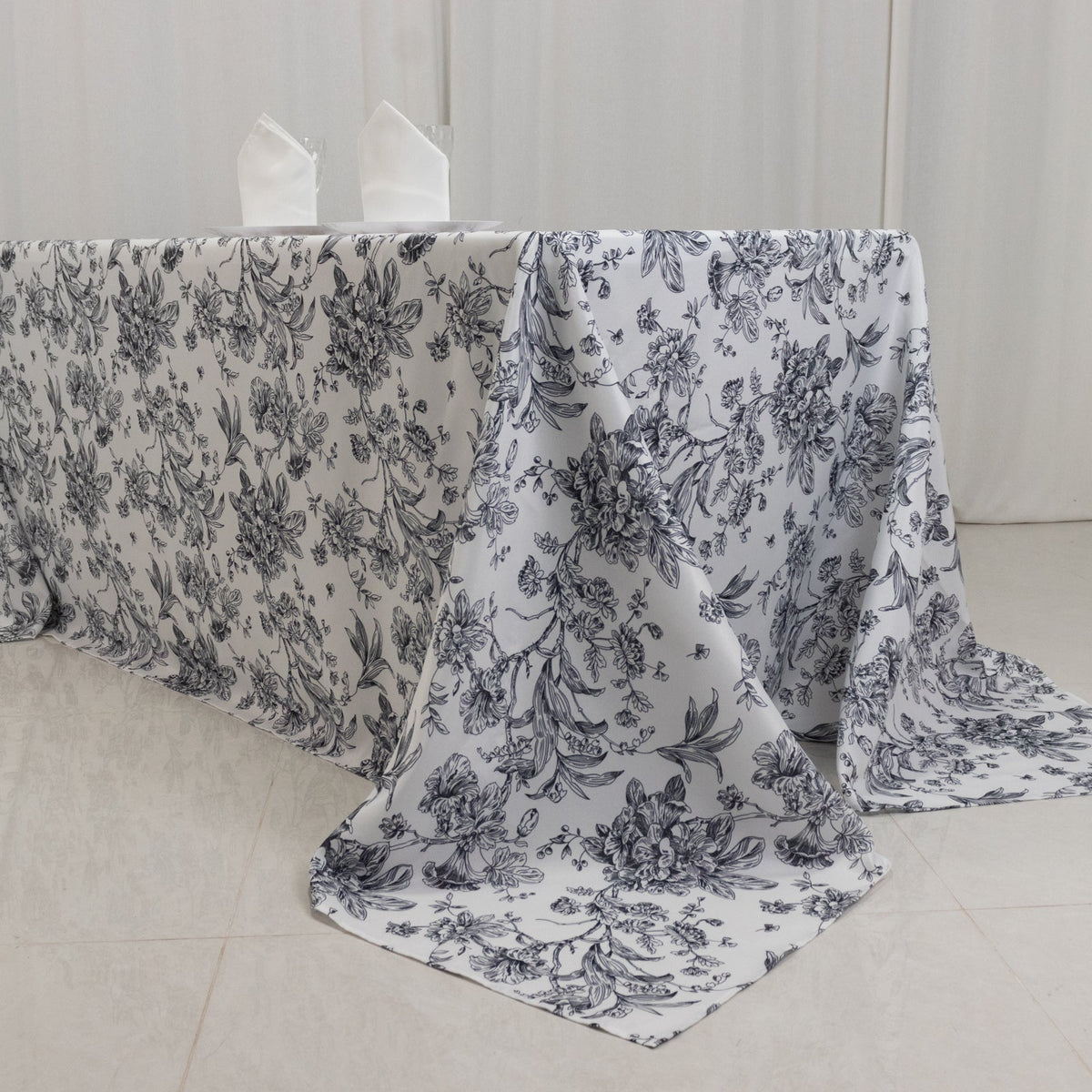 90x132in Rectangular Oblong Polyester Tablecloth French Toile White Black
