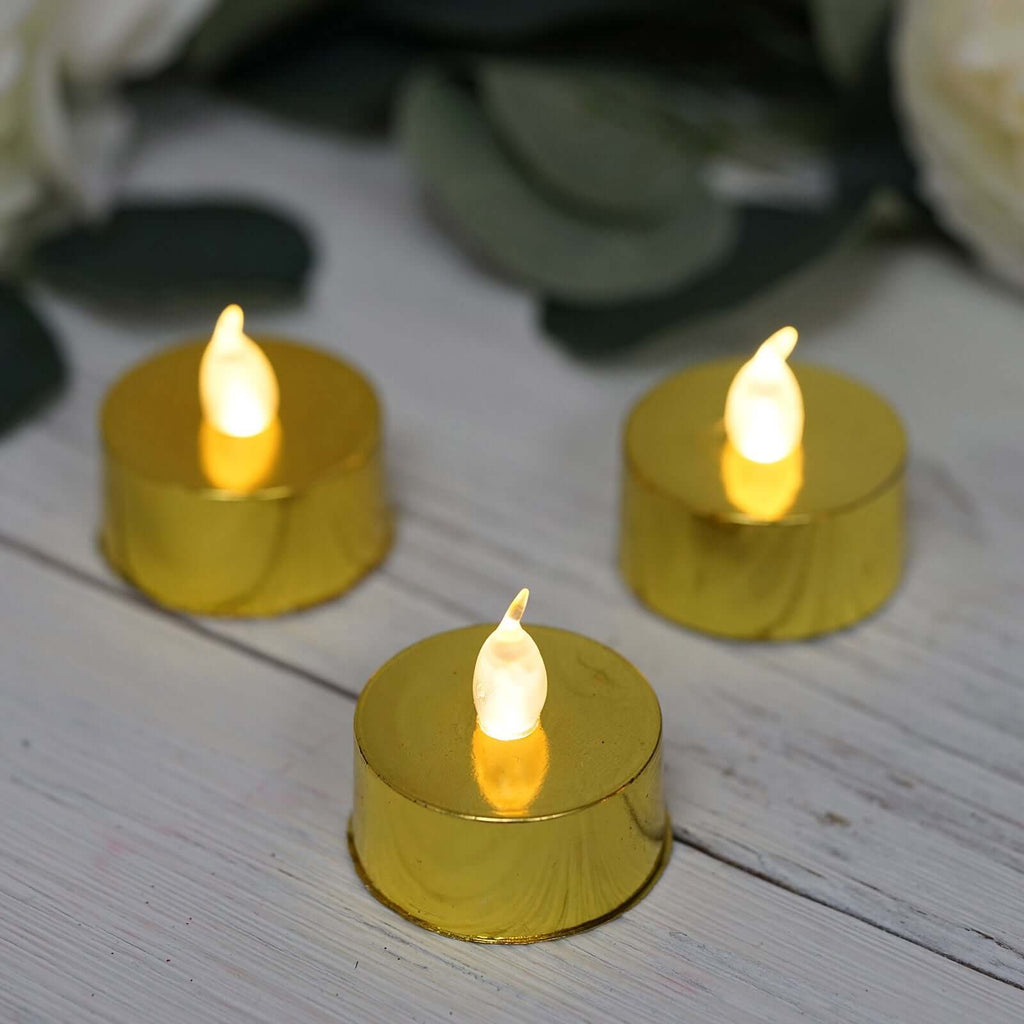 12-Pack 1.5 Inch Metallic Plastic LED Tealight Candles Gold