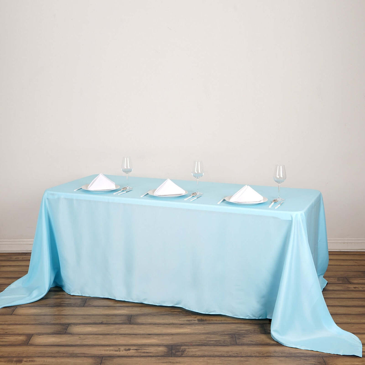 90x132 Inch Oblong Polyester Tablecloth Light Blue