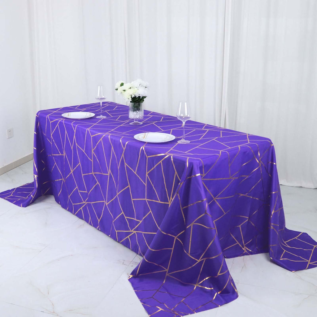 Polyester 90x132 Inch Rectangle Tablecloth Purple with Gold Foil
