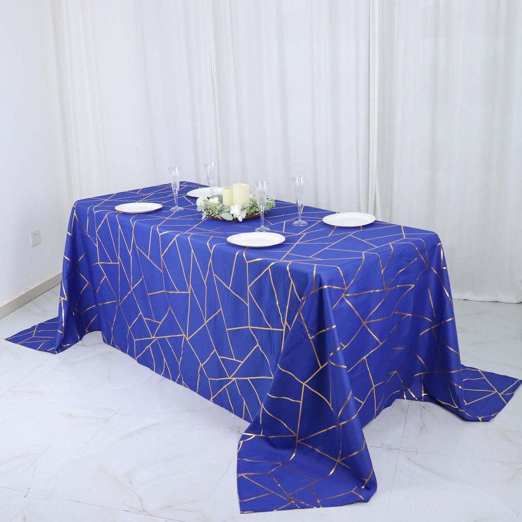 Polyester 90x132 Inch Rectangle Tablecloth Royal Blue with Gold Foil