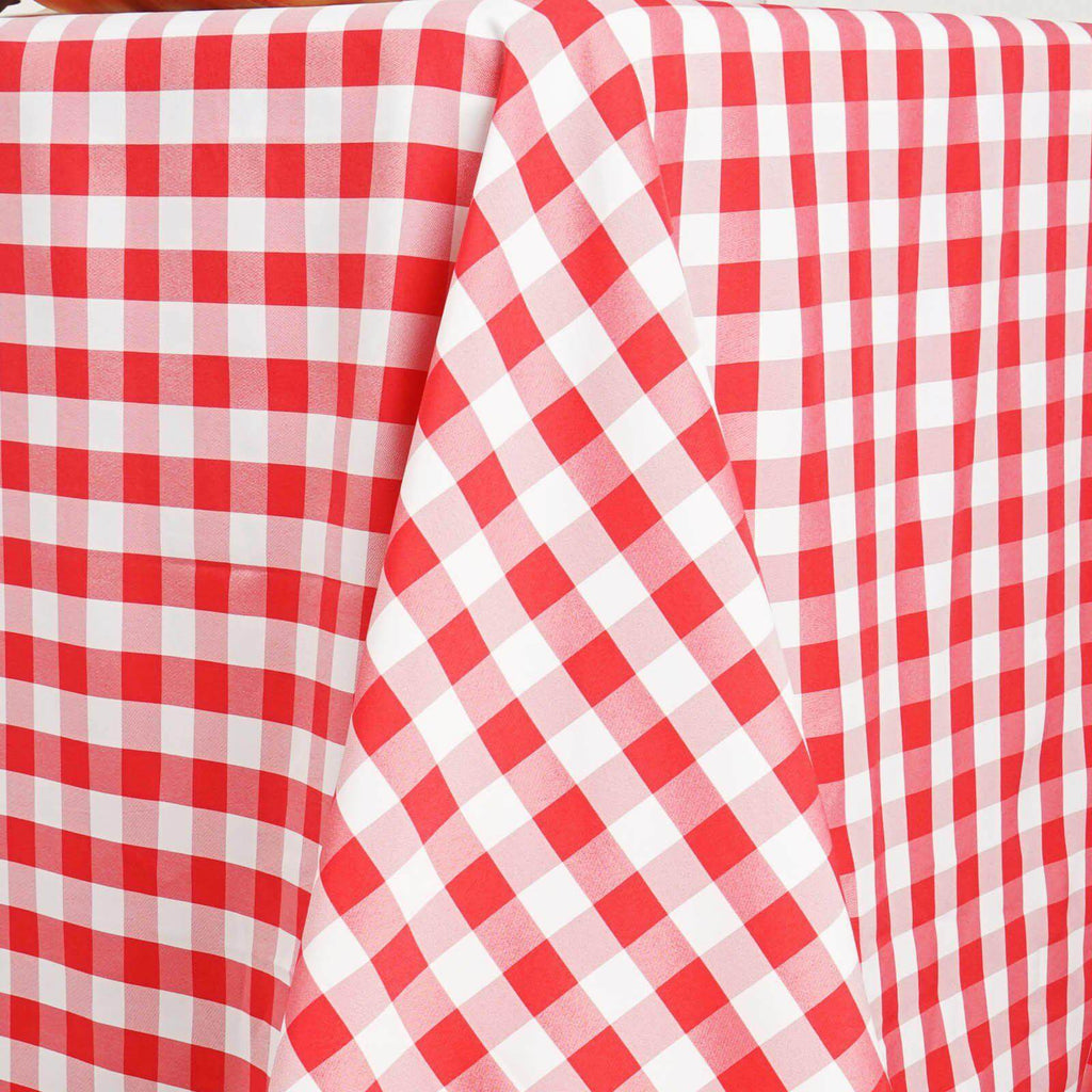 90x132in Rectangular Oblong Polyester Tablecloth White and Red