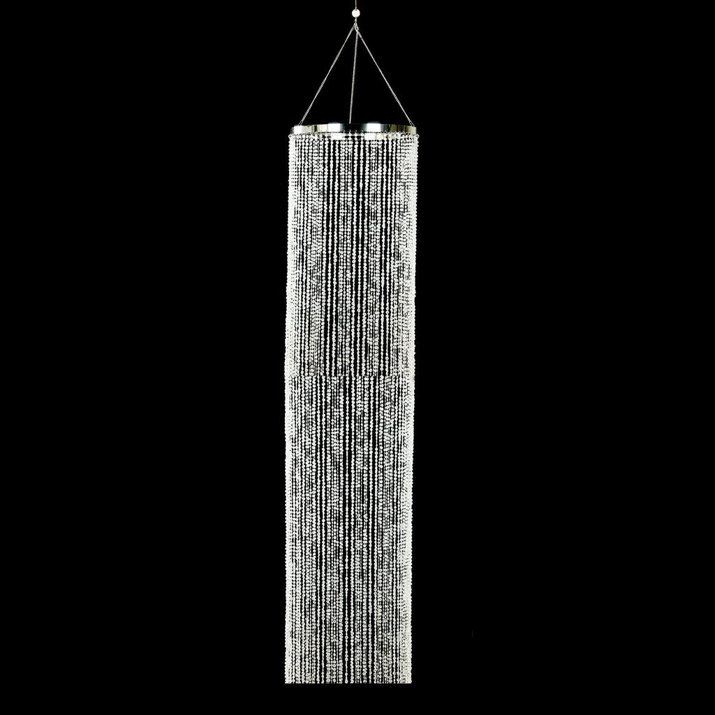 9ft Beaded Crystal Column Chandelier Silver