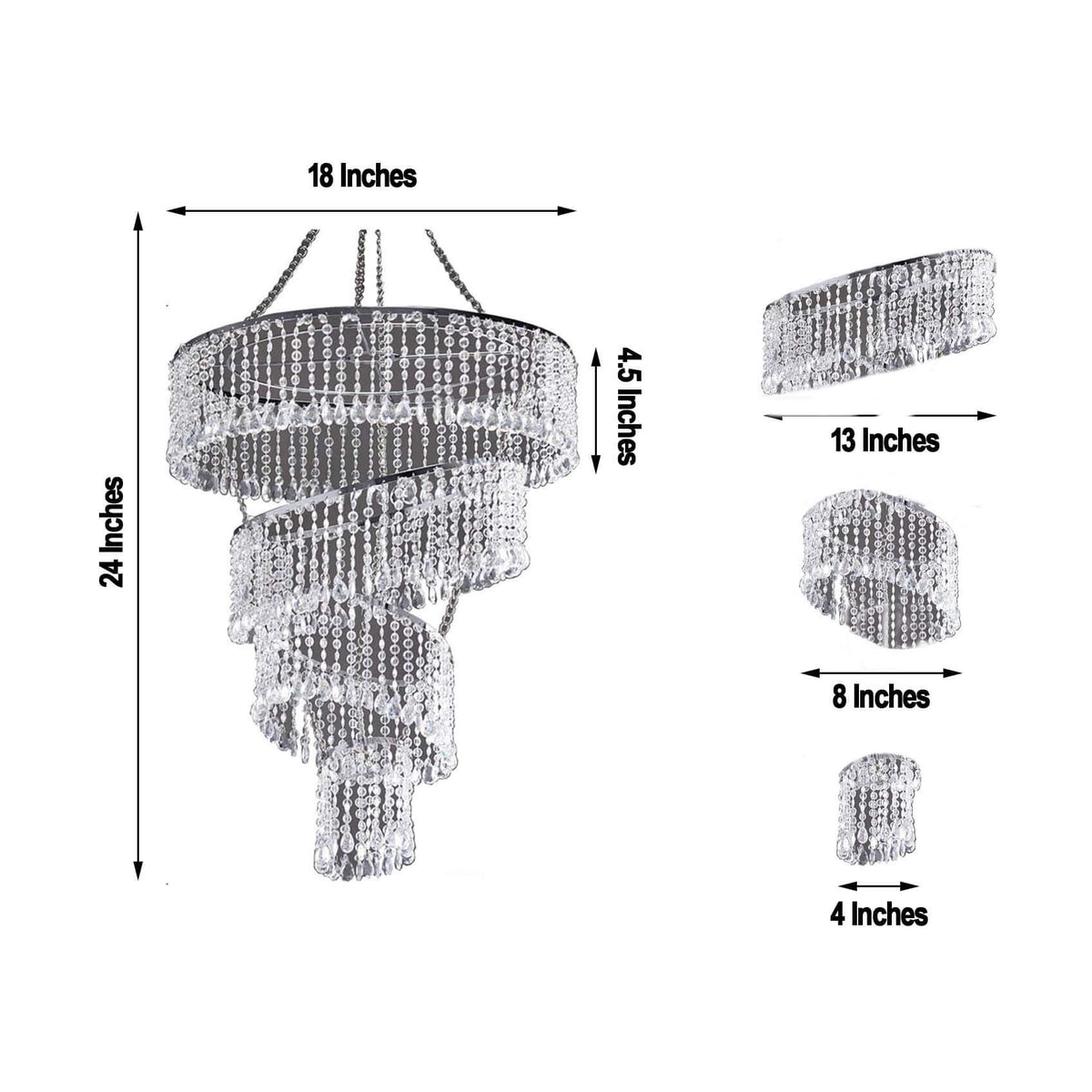 24" 4-Tier Acrylic Diamond Crystal Hanging Pendant Chandelier Silver