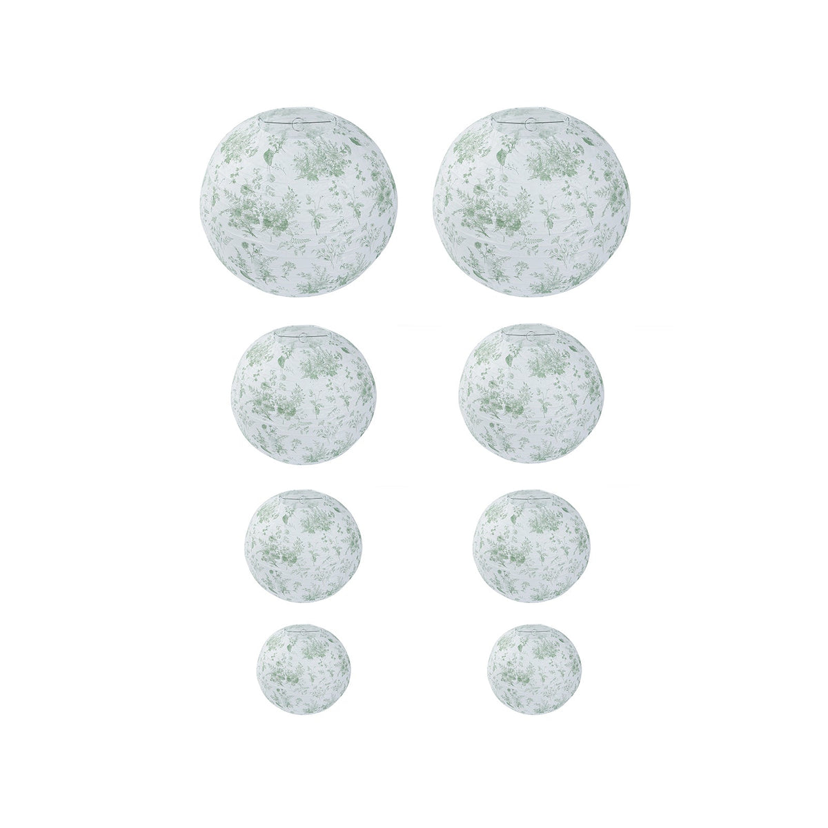 French Toile Floral Hanging Paper Lanterns 6 to 14 in Set of 8 Sage Green