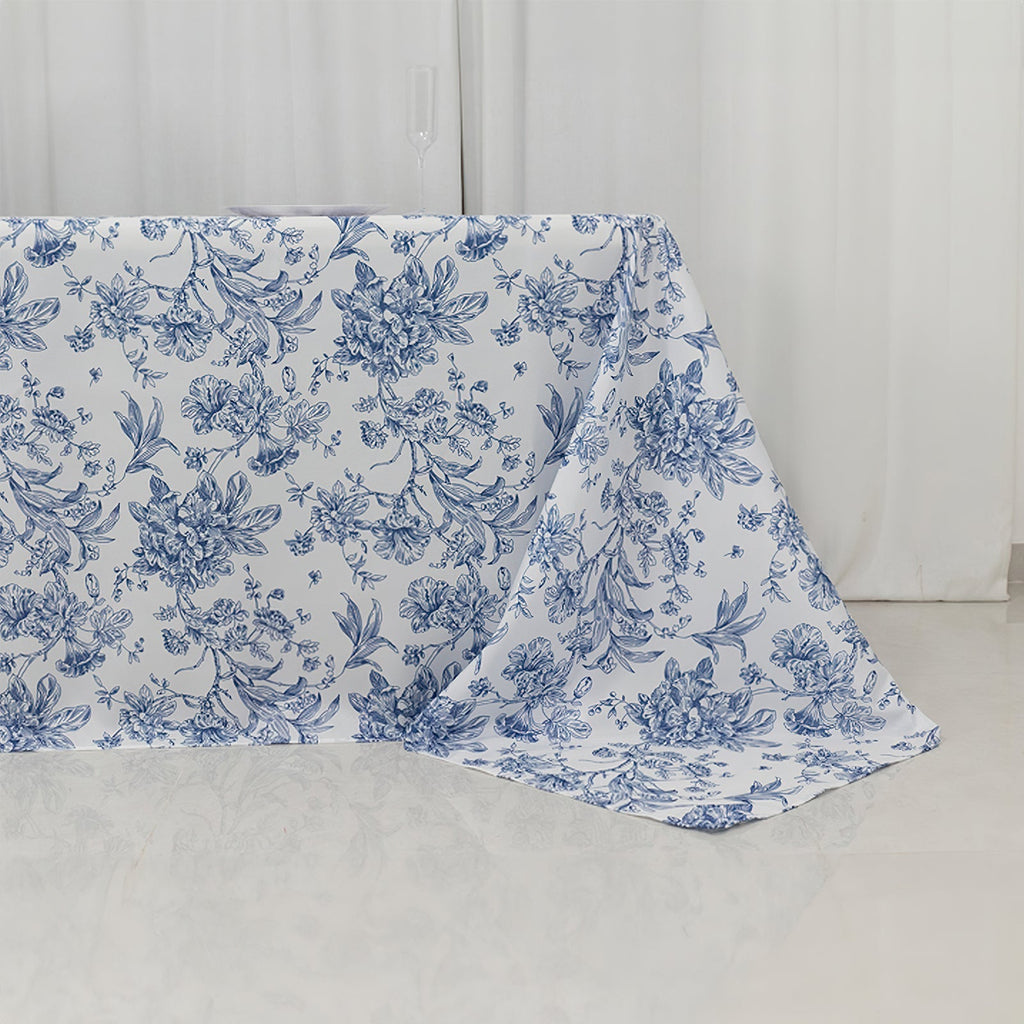 Polyester 90x132 Inch Rectangle Tablecloth Blue French Toile