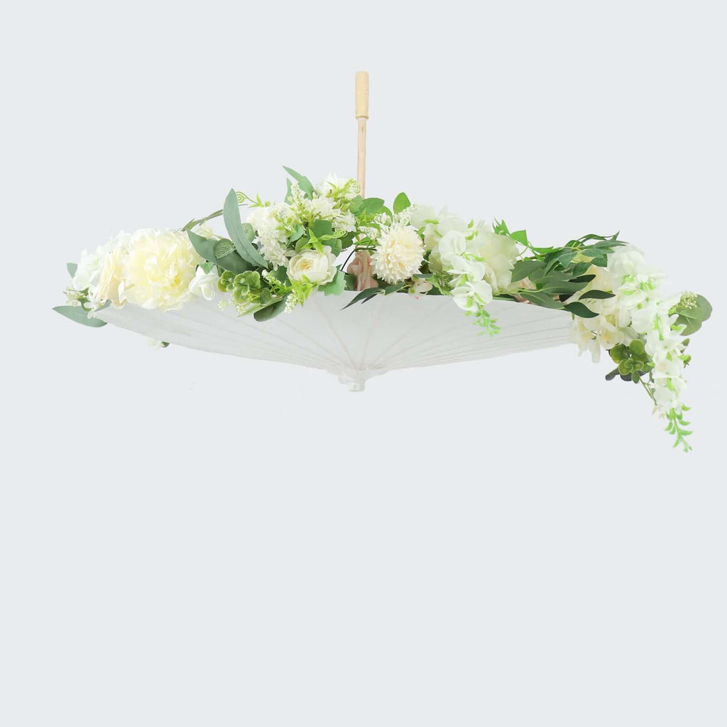 32 Inch Paper and Bamboo Parasol Umbrellas 2-Pack White