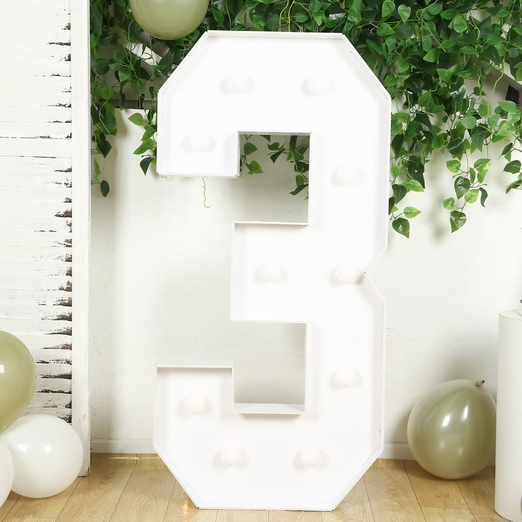 Giant 4ft LED Marquee Light Up Number 3 White Foam Board
