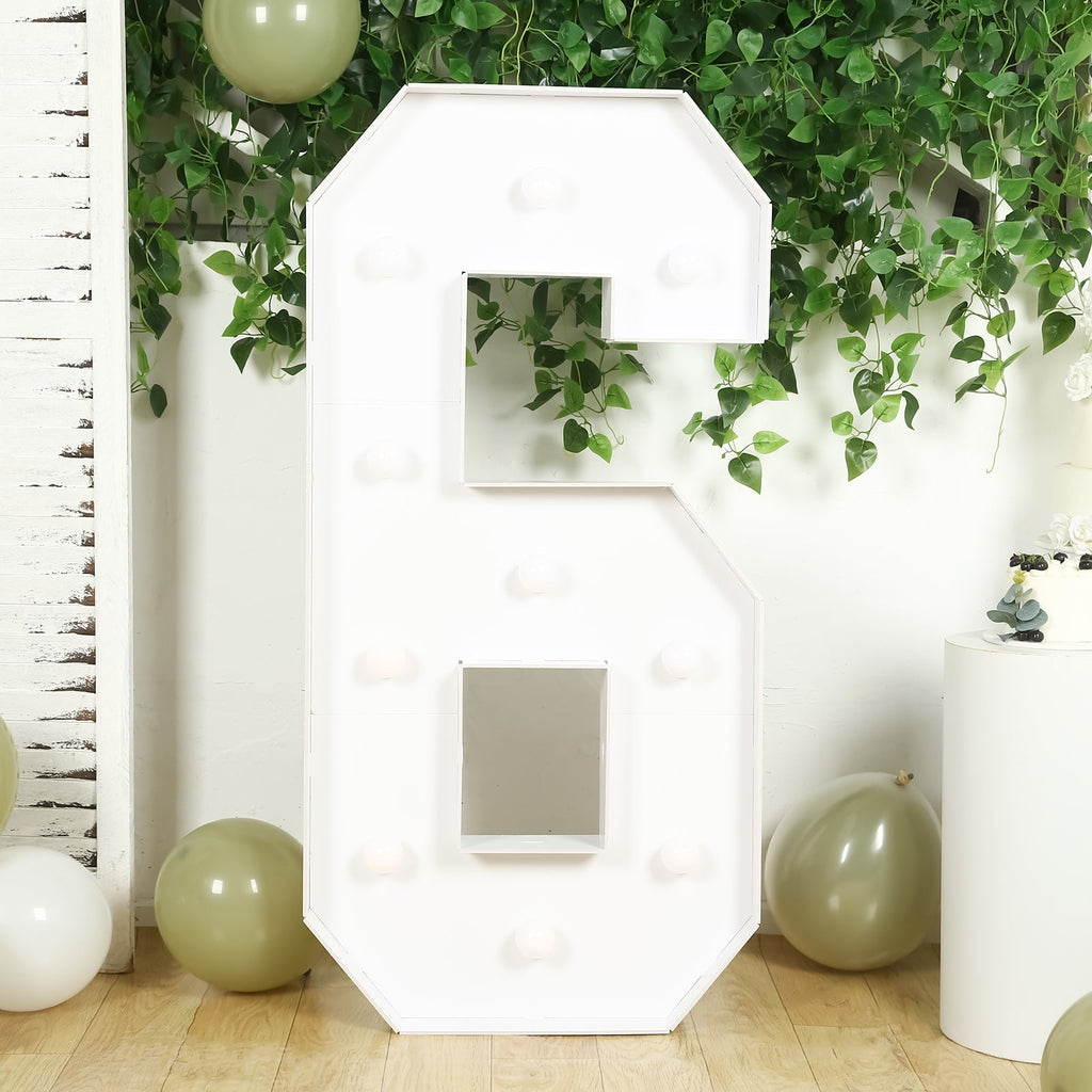 4ft Giant LED Marquee Light Up Number 6 Foam Board White