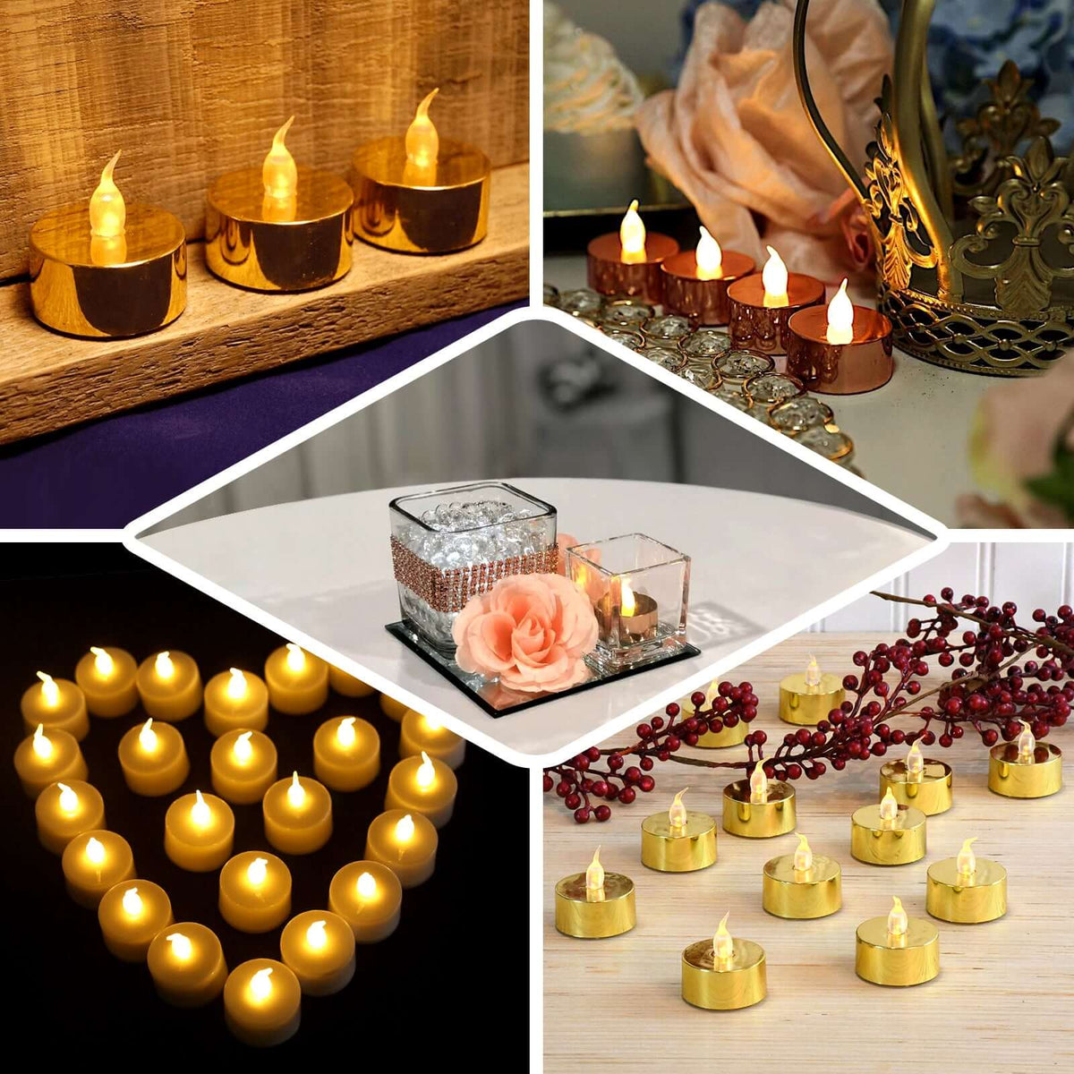 12-Pack 1.5 Inch Metallic Plastic LED Tealight Candles Gold